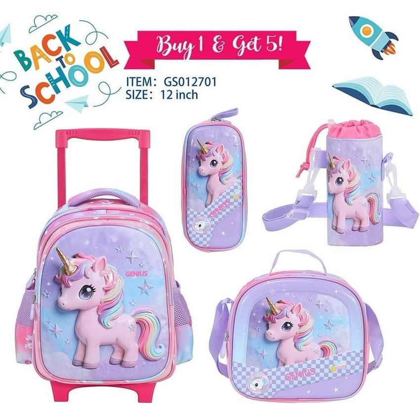 Unicorn Trolley Backpack Set – 12 Inch