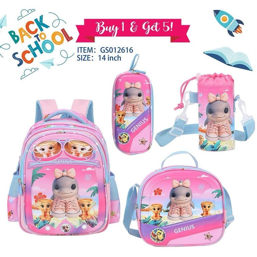 Cute Dinosaur Girl School Backpack Set – 14 Inch
