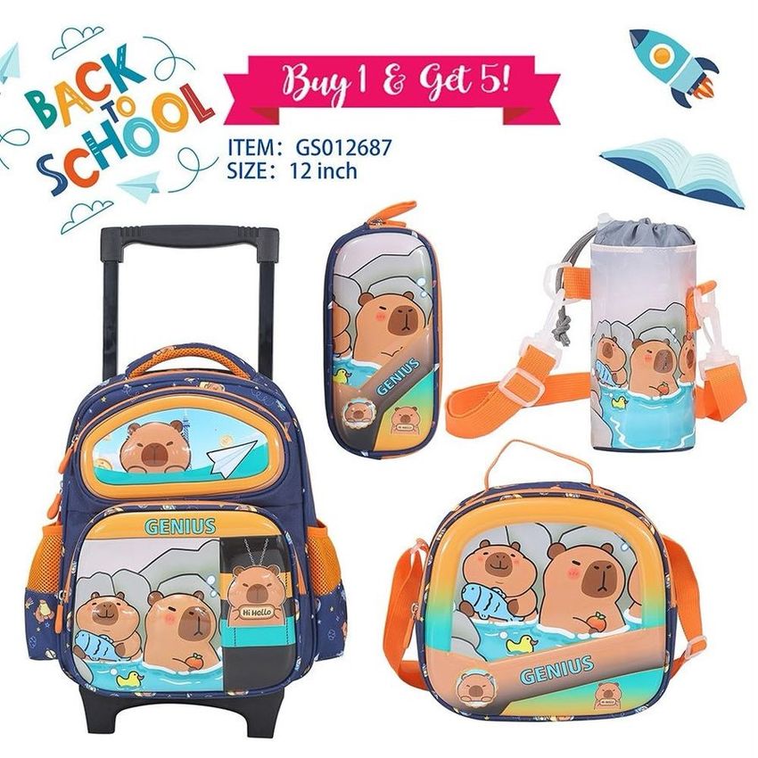 Capybara Trolley Backpack Set – 12 Inch