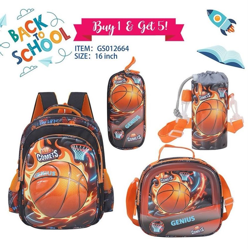 Basketball Comets School Backpack Set – 16 Inch