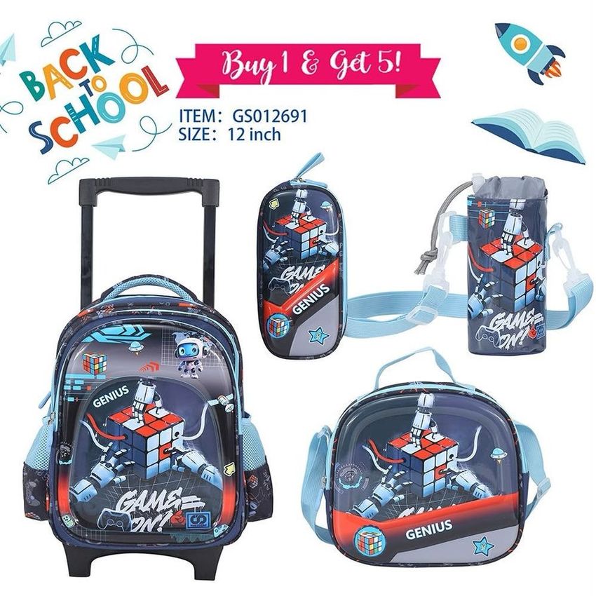 Robot Cube Gaming Trolley Backpack Set – 12 Inch
