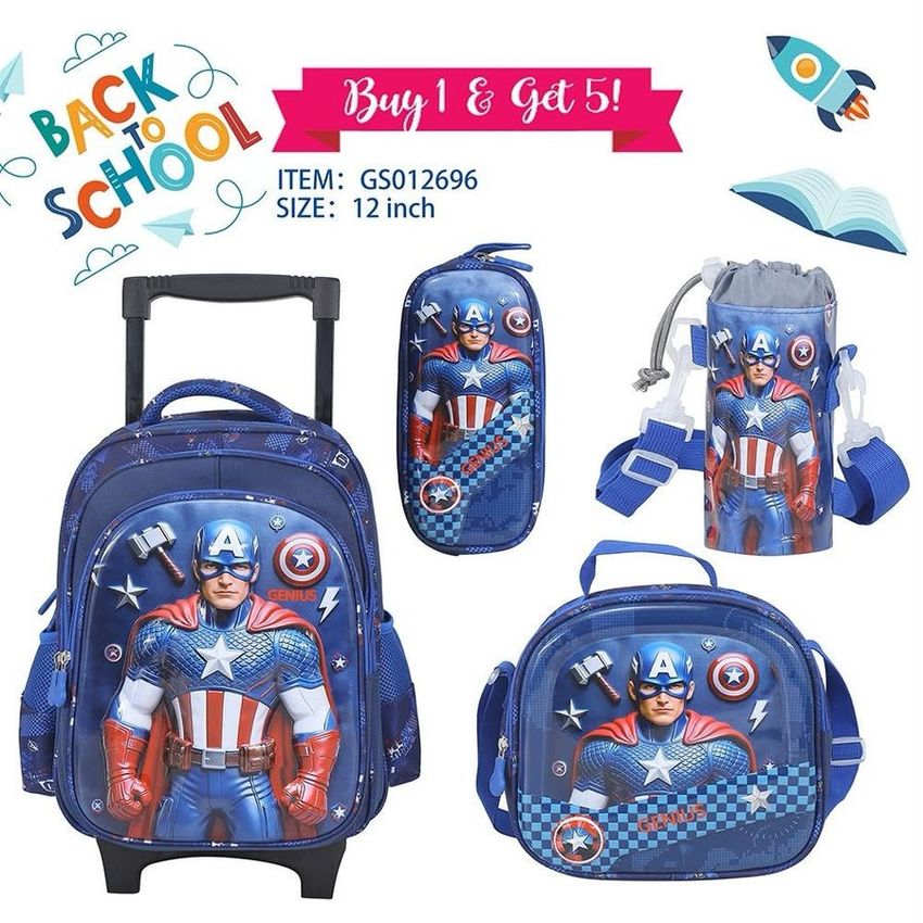 Captain America Trolley Backpack Set – 12 Inch
