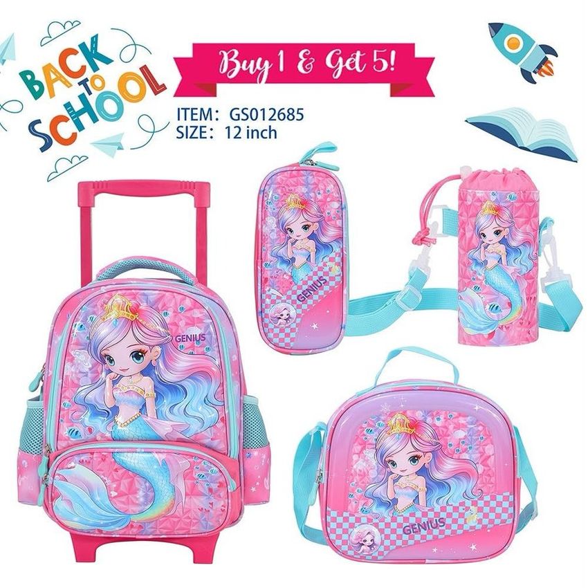 Mermaid Princess Trolley Backpack Set – 12 Inch
