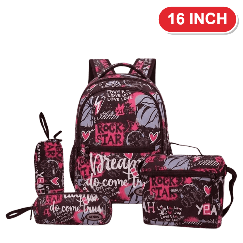 Genius Backpack Set – Rock Star Black & Pink – 16 Inch