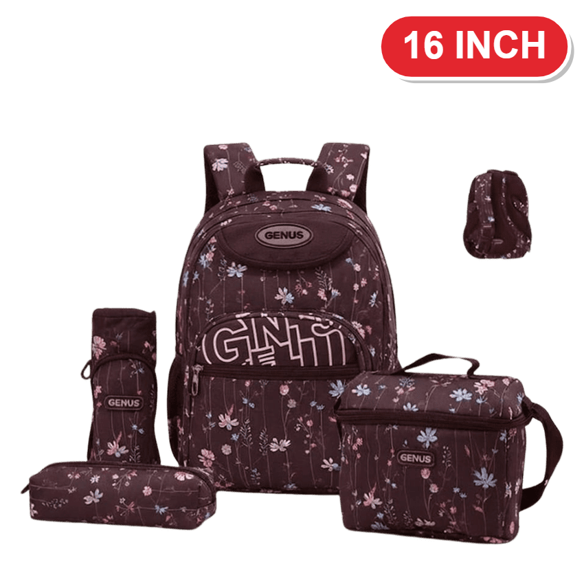 Genius Backpack Set – Dark Brown Wildflowers – 16 Inch