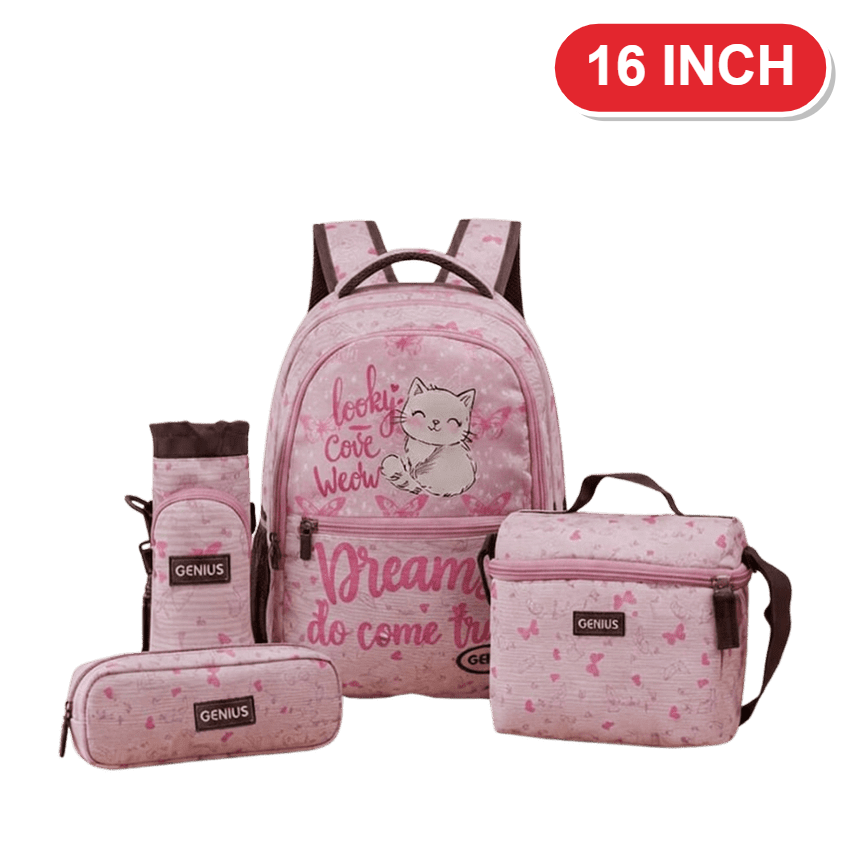 Genius Backpack Set – Cute Cat Pink Dreams – 16 Inch