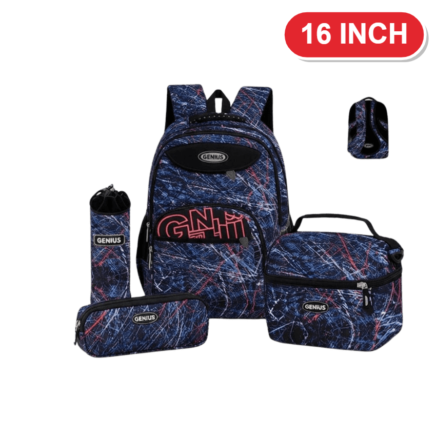 Genius Backpack Set – Scratch Lines Navy – 16 Inch