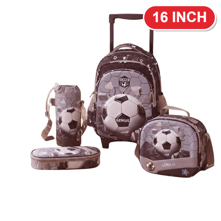 Football Black & White Trolley Genius Backpack Set – 16 Inch