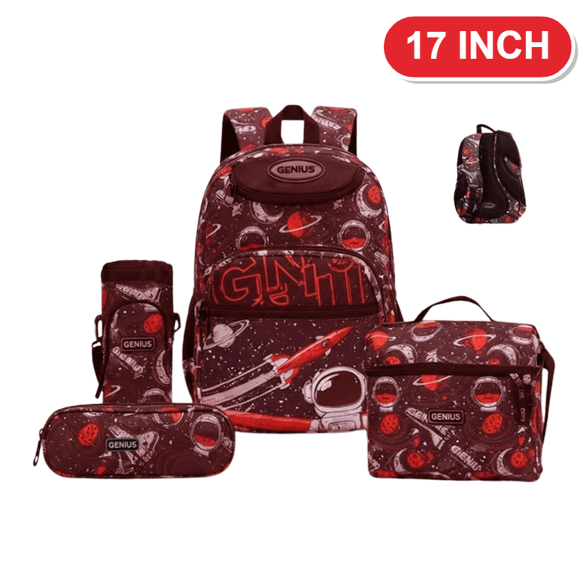 Genius Backpack Set – Space Rockets Maroon – 17 Inch