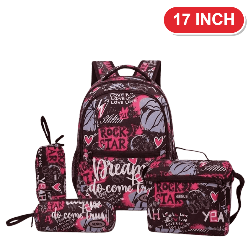 Genius Backpack Set – Rock Star Black & Pink – 17 Inch
