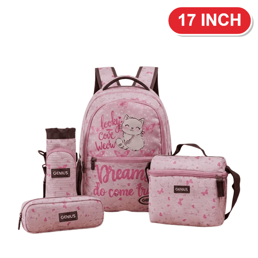 Genius Backpack Set – Cute Cat Pink Dreams – 17 Inch