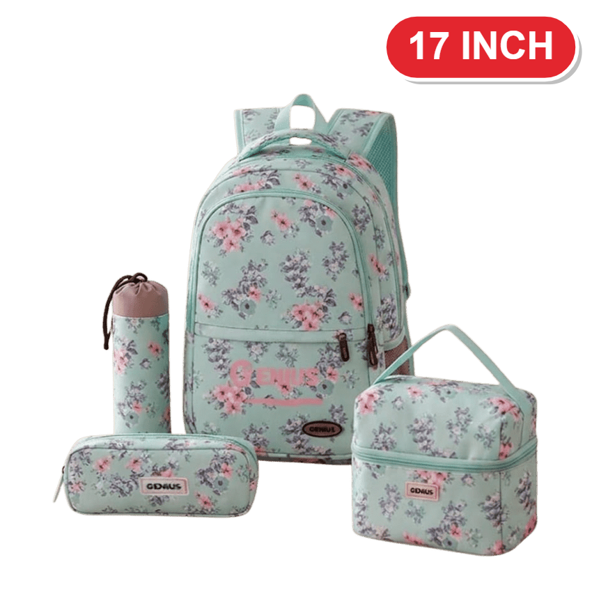 Genius Backpack Set – Mint Floral – 17 Inch