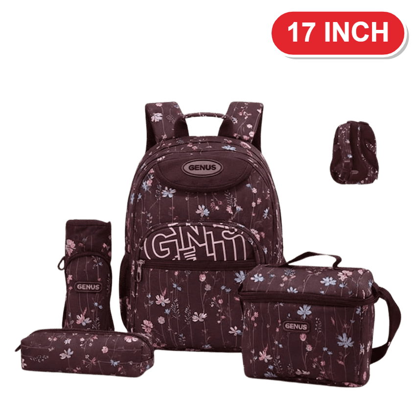 Genius Backpack Set – Dark Brown Wildflowers – 17 Inch