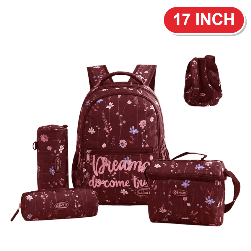Genius Backpack Set – Burgundy Floral Dreams – 17 Inch