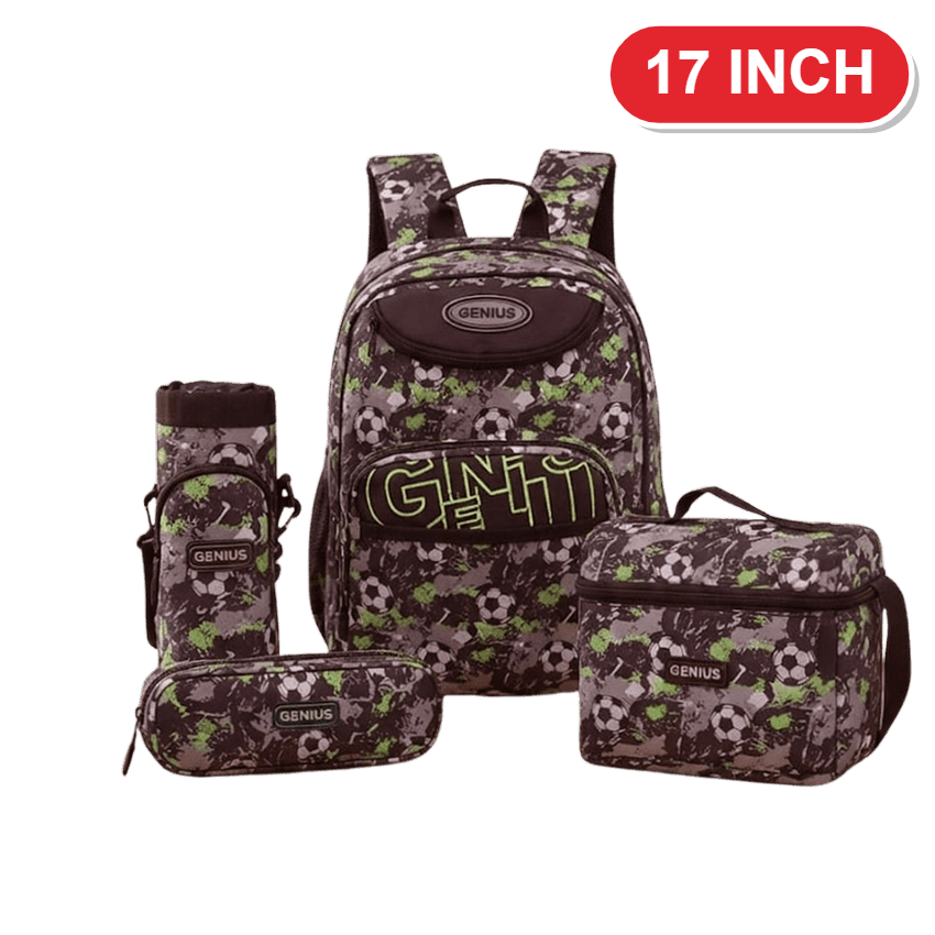 Genius Backpack Set – Football Grey & Green – 17 Inch