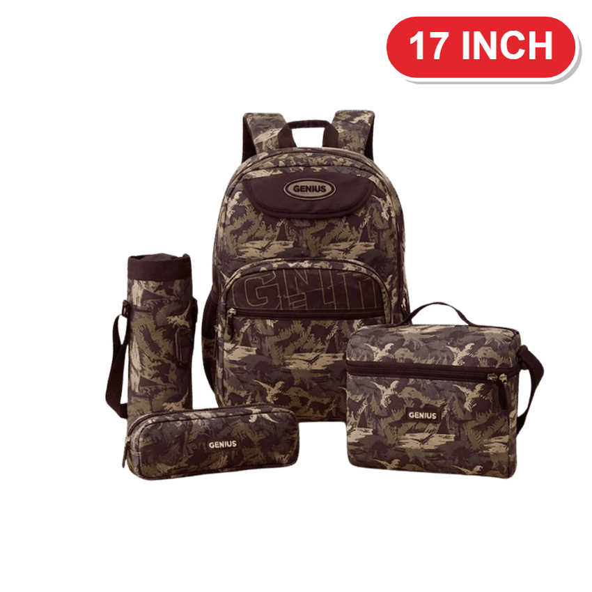 Genius Backpack Set – Green Camouflage – 17 Inch