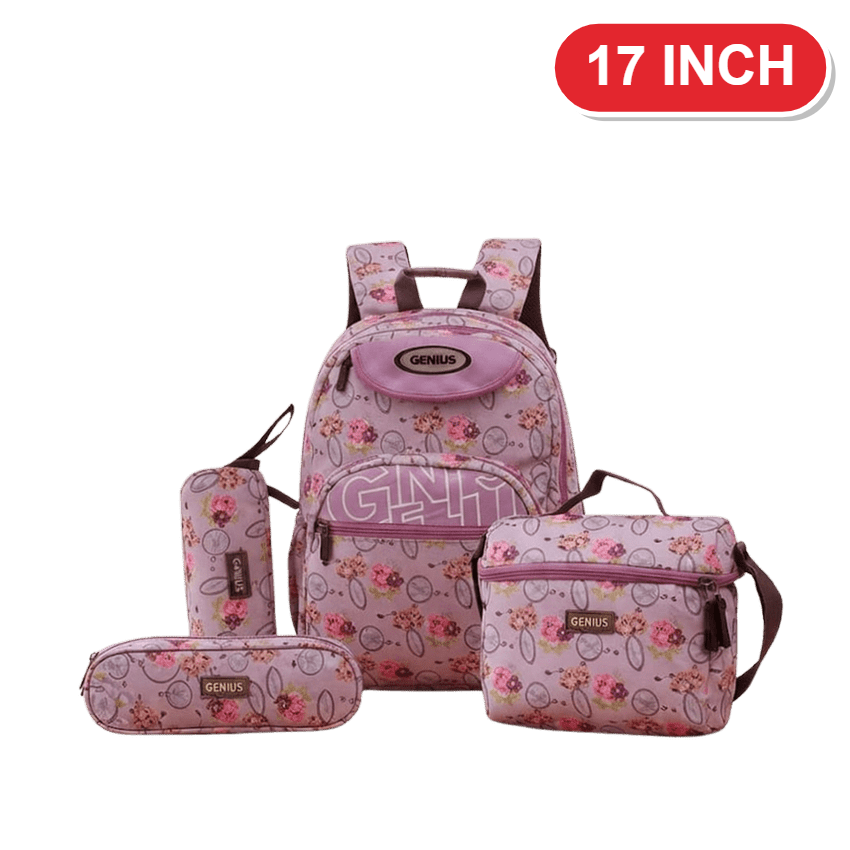 Genius Backpack Set – Pink Palm Leaves – 17 Inch