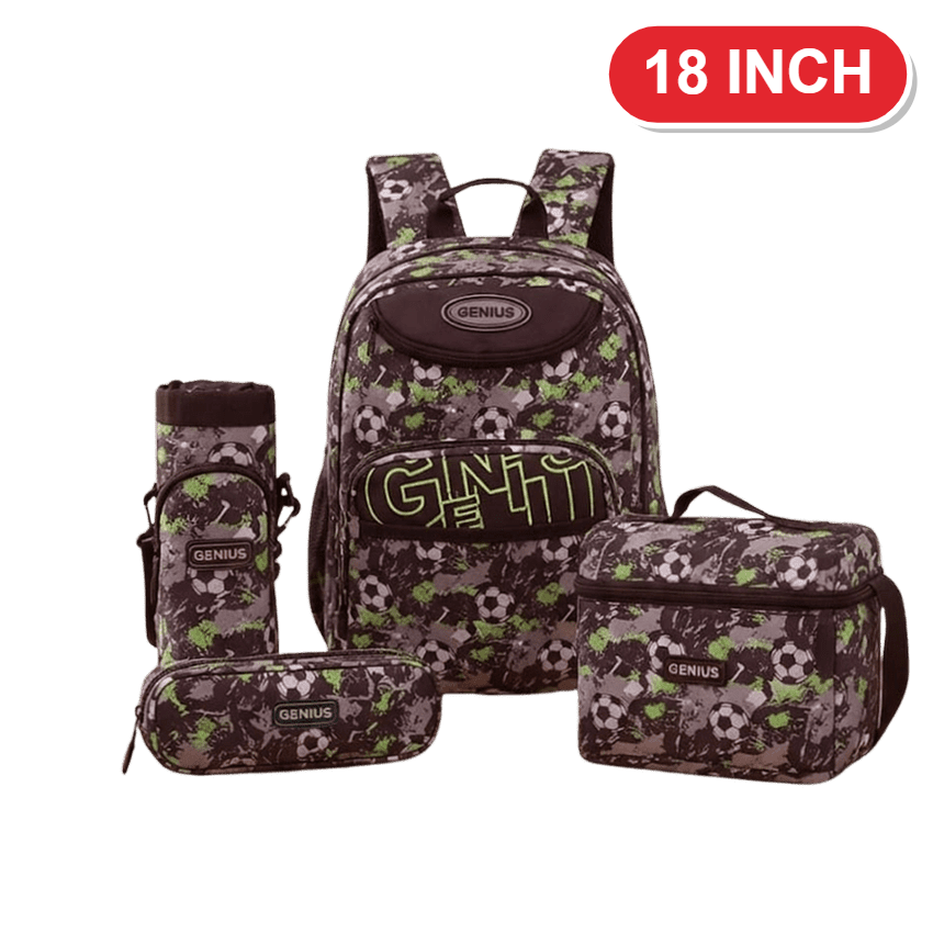 Genius Backpack Set – Football Grey & Green – 18 Inch
