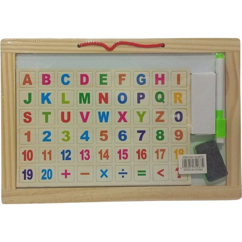 Wooden Magnetic Alphabet & Numbers Board with Chalkboard