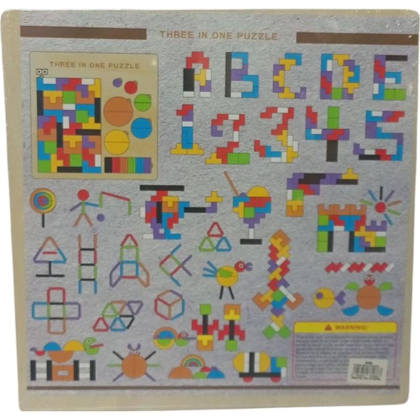 Three-in-One Wooden Puzzle - Tetris Shapes & Pegs