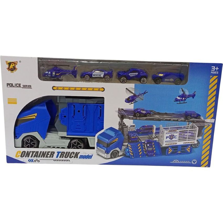 Police Container Truck Playset with Mini Vehicles