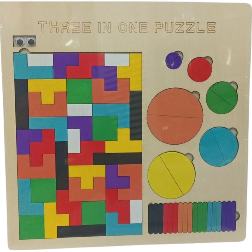 Three-in-One Wooden Puzzle - Tetris Shapes & Pegs