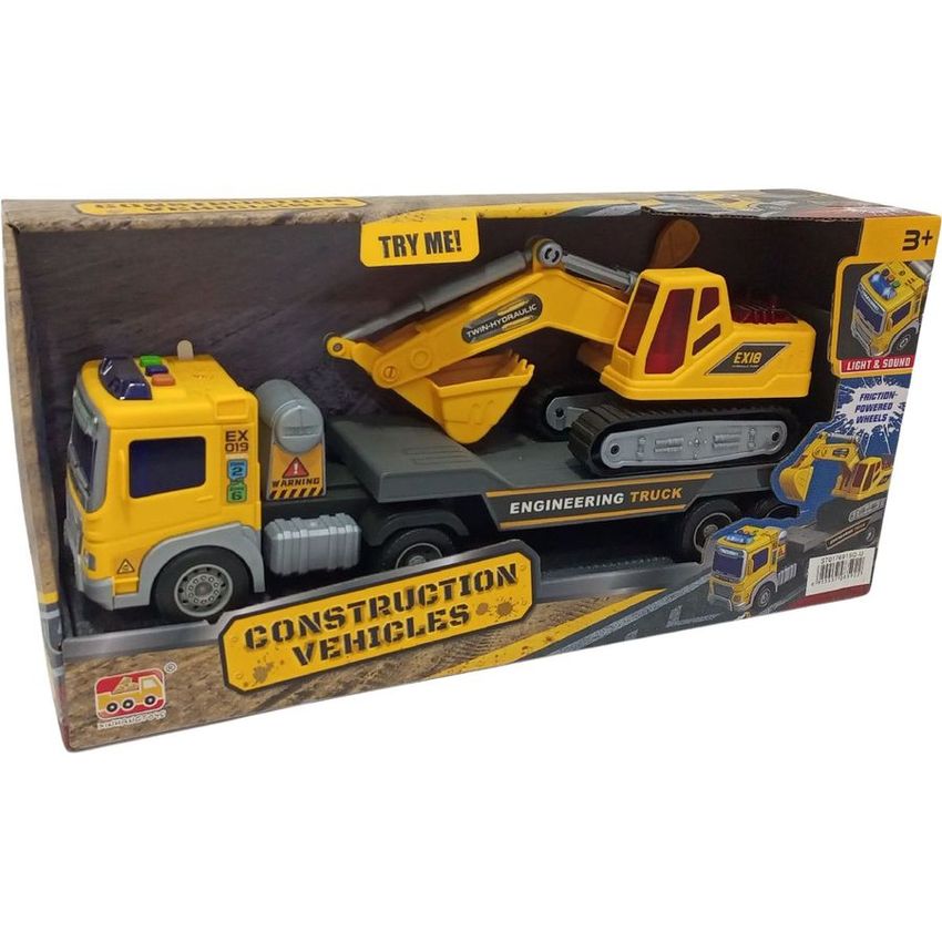 Construction Vehicles Transporter & Excavator Set